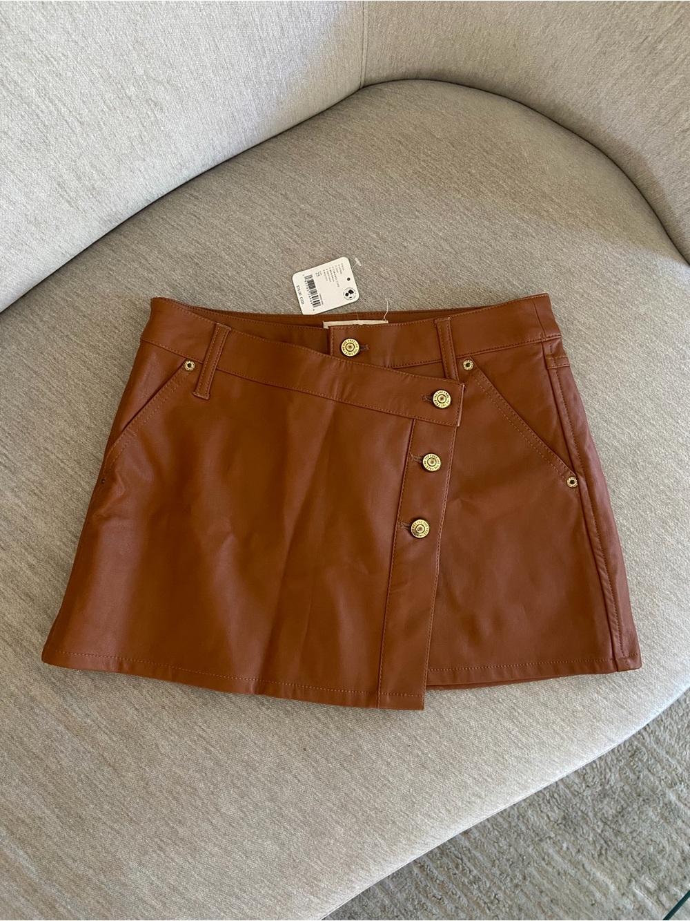Free People Faux Leather Asymmetrical Mini Skirt in Chestnut